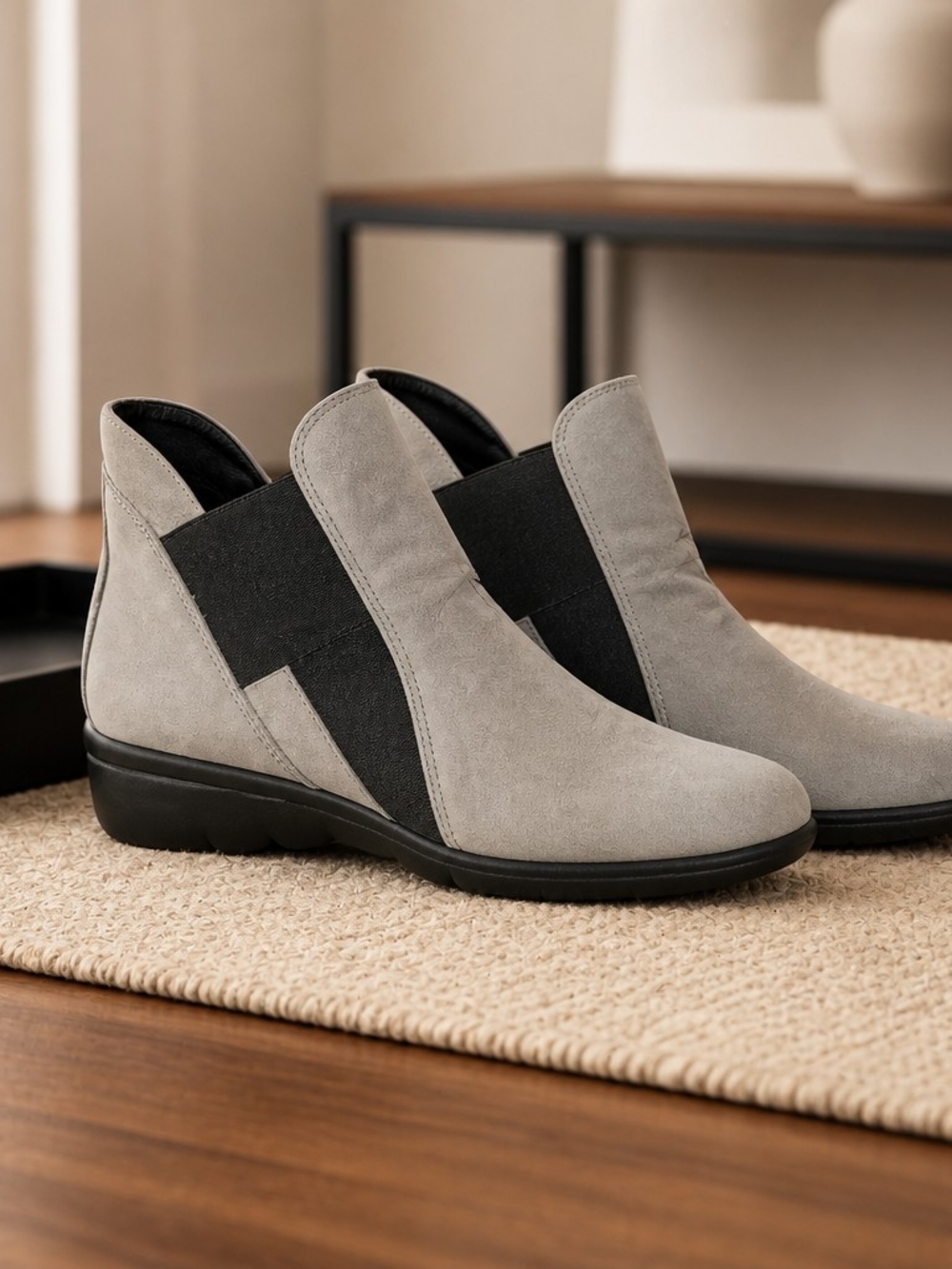THE FLEXX Grey Suede Elastic Side Ankle Booties Size 11 VGC